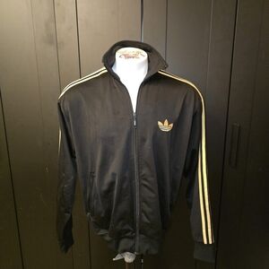 Adidas Men's Black Track Jacket with Gold Stripes